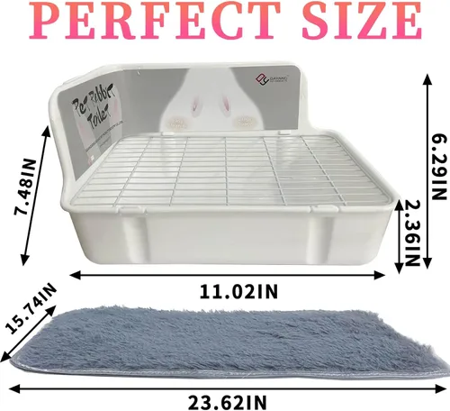 Miniatura 3 de Caja de arena de conejo para jaula de esquina de conejo, inodoro de animales pequeños con recogedor, escoba y juguetes masticables para chinchilla