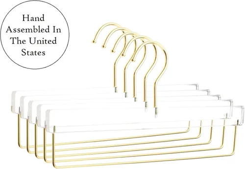 Miniatura 3 de HomeCube USA - Percha de acrílico transparente con ganchos dorados y barra, organizador resistente para pantalones, pantalones y más, elegante