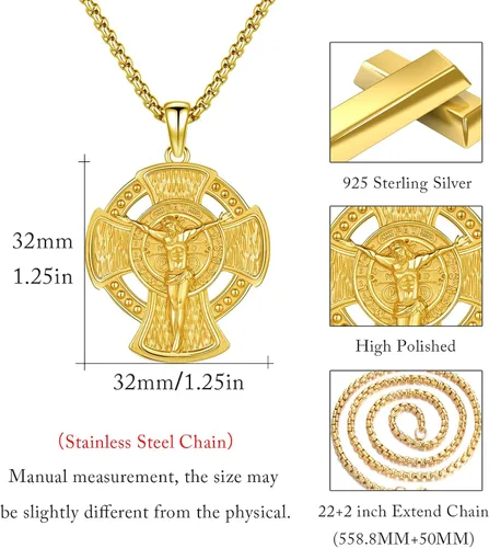 Miniatura 705 de Collar con colgante de plata de ley 925 con medalla de San Patrón, joyería religiosa para hombres y mujeres, con cadena de acero inoxidable 316L