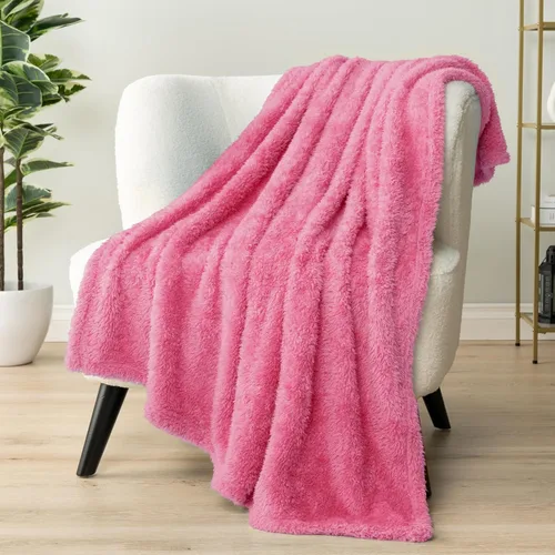 PAVILIA - Manta Sherpa para sofá, rosa esponjosa, cálida y suave para cama, manta ligera súper suave y acogedora, manta decorativa esponjosa, para
