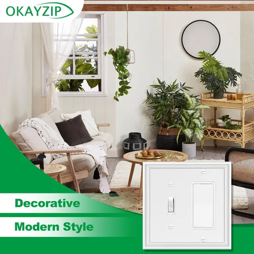 Miniatura 4 de Cubiertas Decorativas Blancas para Interruptores de Luz Combinados, Placa de Pared, Material Natural, Cubiertas de Salida de Placa de Interruptor