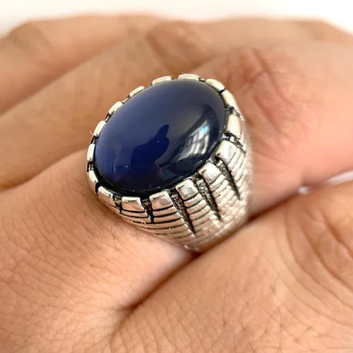 Miniatura 4 de THJEW Juego de 4 anillos de piedras preciosas naturales retro, juego de anillos de piedra real chapados en plata gruesa, regalo de joyería
