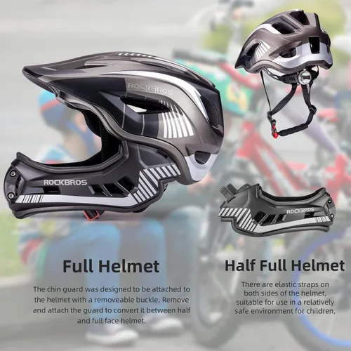 Miniatura 3 de ROCKBROS Casco integral para niños Cascos de bicicleta para niños Casco ligero de bicicleta de montaña para niños pequeños Desmontable para MTB BMX