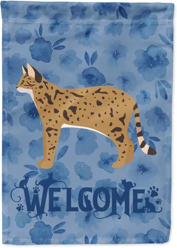 Miniatura 303 de Caroline's Treasures CK4813CHF - Bandera de bienvenida con gato abisinio azul, manga grande, para porche, para colgar en la pared, poliéster