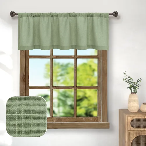 Miniatura 20 de Pitalk - Cenefa de ventana de lino negro para cocina, bolsillo para barra de 3 pulgadas, semitransparente, estilo bohemio moderno de granja, cenefa