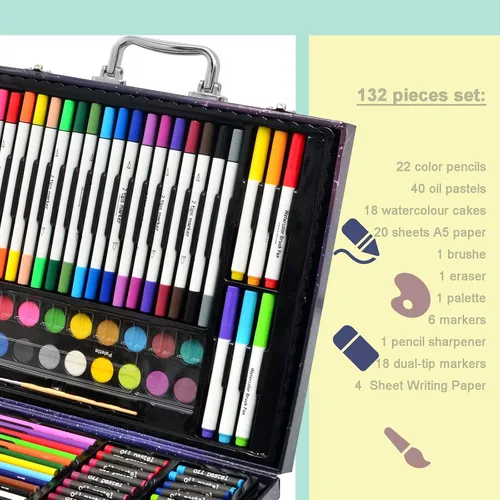 Miniatura 3 de Darnassus Juego de arte de 132 piezas, juego de colores profesionales de lujo, caja de regalo, juego de arte, manualidades, dibujo, pintura, kit
