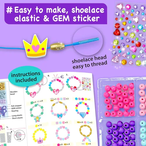 Miniatura 4 de EZCRA Kit de fabricación de pulseras para niños – Haz 14 Kit de joyería para niñas de 5 años de edad - cuentas para niños - juego de manualidades