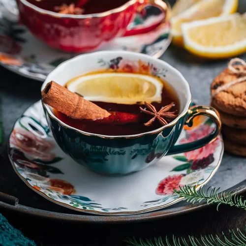 Miniatura 5 de JOYOFUN Taza y Platillo de Té Verde, Taza de Café de Porcelana con Diseño Floral Forrado de Cerámica Real con Ribete Dorado y Cuchara, Taza