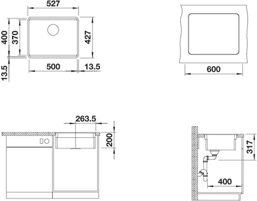 Miniatura 4 de BLANCO 526349 ETAGON 500-F Fregadero de cocina, negro, 23.6 in Unterschrank