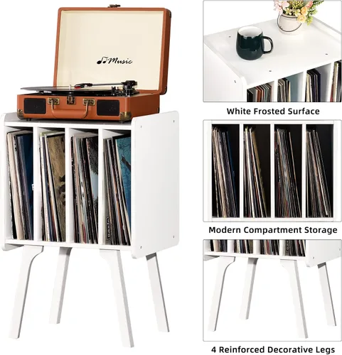 Miniatura 6 de LELELINKY - Soporte para tocadiscos, mesa de almacenamiento para discos de vinilo con 4 gabinetes, almacena hasta 100 álbumes, moderna mesa