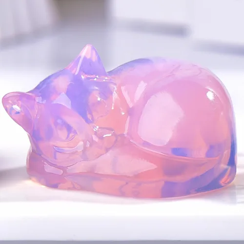 Miniatura 11 de Estatua de cristal de gato de obsidiana negra de 2 pulgadas, decoraciones de gato de cristal curativo, obsidiana tallada a mano pulida, figuras