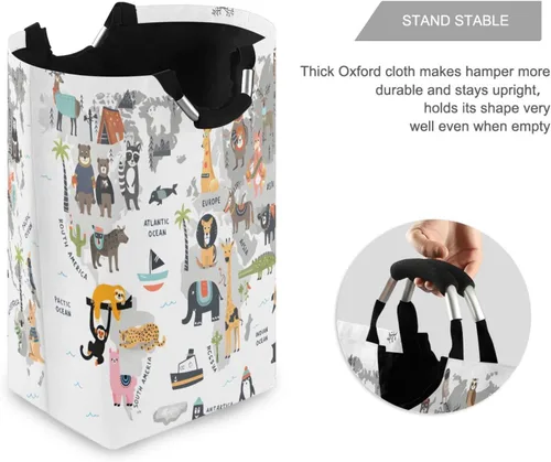 Miniatura 3 de senya Cesta de almacenamiento grande con asas, organizador plegable para ropa de guardería, juguetes, mapa del mundo animal Multi 5