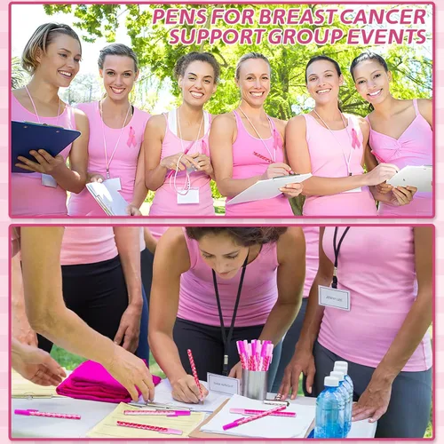 Miniatura 5 de JANYUN Bolígrafos de cinta rosa, accesorios para concientización sobre el cáncer de mama, 26 bolígrafos de gel rosa de tinta negra, bolígrafos a