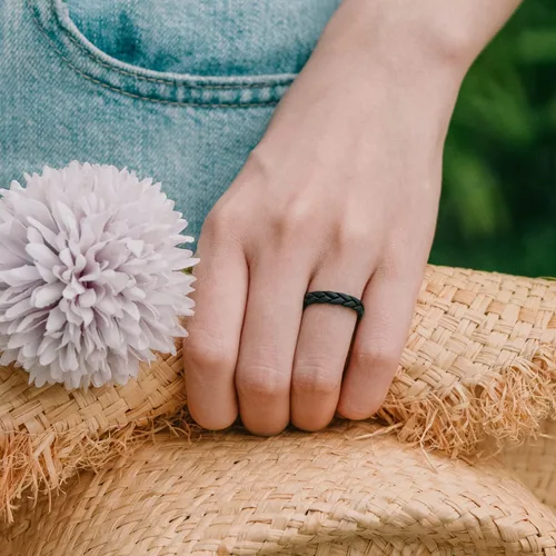Miniatura 131 de Egnaro Anillos de boda de silicona para ella, conjuntos de novia de goma para mujer, bandas finas, diseño trenzado de hojas apilables con ranuras