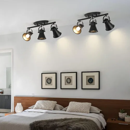 Miniatura 8 de Iluminación de pista de 2 luces para techo, lámpara de techo direccional industrial de luz puntual, lámpara de techo de montaje empotrado en negro