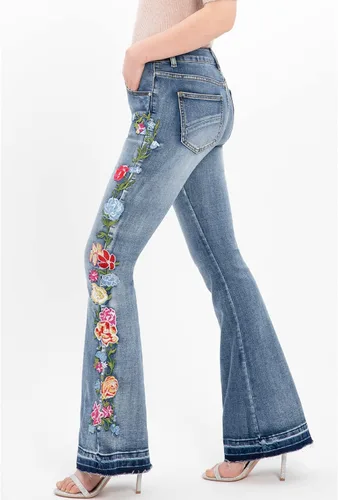 Miniatura 4 de Jeans acampanados bordados florales para mujer, pantalones de mezclilla retro inspirados en la vendimia