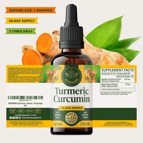 Miniatura 11 de HERBAMAMA Suplemento de curcumina de cúrcuma – Cúrcuma con pimienta negra – Vegano, sin OMG, sin alcohol y azúcar, suministro para 28 días