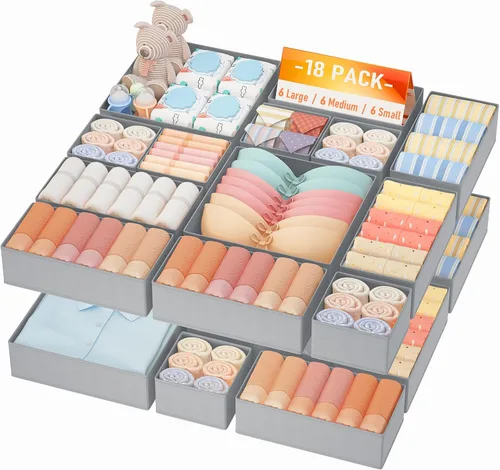 Miniatura 14 de DIMJ Organizador de cajones de ropa – Paquete de 20 contenedores organizadores de cajones de armario para almacenamiento de ropa de bebé, Blanco