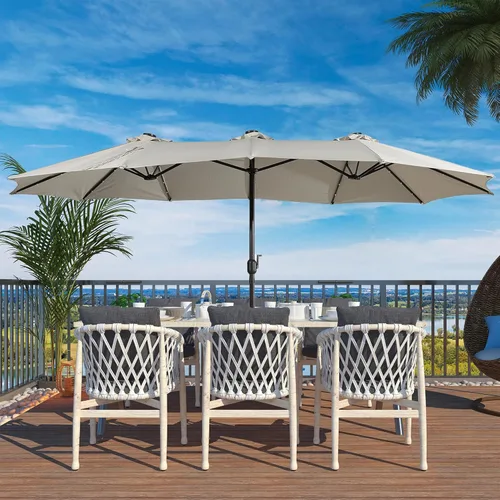 Miniatura 14 de Boyel Living Sombrilla de patio de 15 pies con base incluida, sombrilla de doble cara para exteriores, sombrilla extragrande para patio Rojo