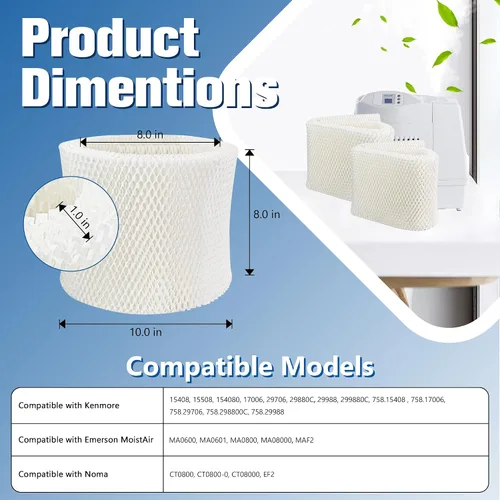 Miniatura 2 de MAF2 - Filtro de mecha para humidificador (paquete de 4) de repuesto para humidificadores Esscik Air AIRCaire MiostAIR MA0800, MA0600, MA0601 15408