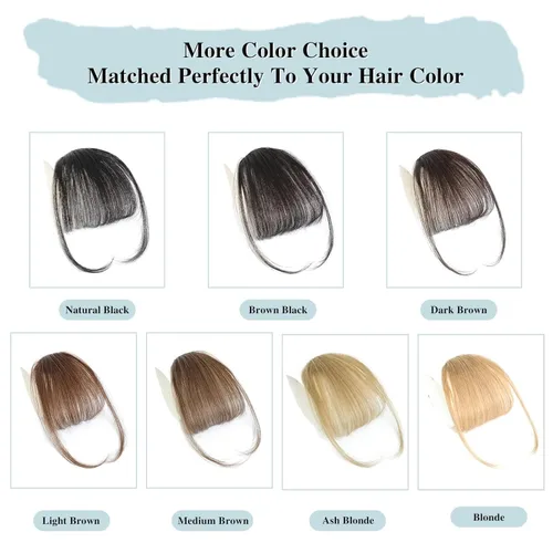 Miniatura 4 de MOCA HAIR 100 % cabello humano con clip en flequillo, color negro y marrón claro, cabello humano real para cabello natural