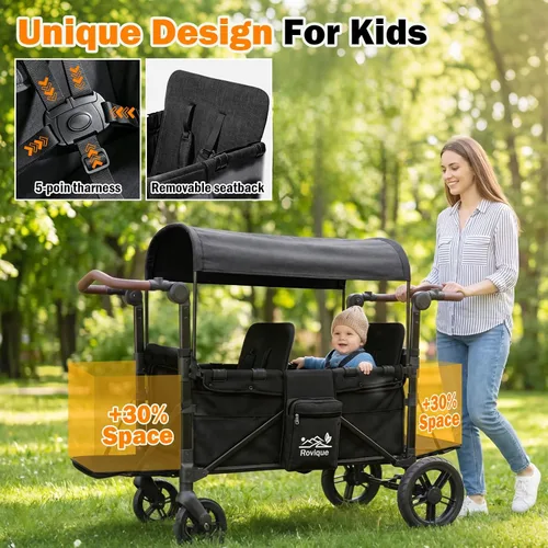 Miniatura 3 de Cochecito para 2 niños, cochecito todo terreno con extensor extralargo, vagón plegable de aluminio con asientos convertibles, toldo extraíble