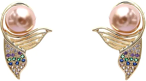 Huggie - Aretes tipo dormilona con forma de cola de sirena para mujeres y niñas, plata de ley 925, circonita cúbica colorida, hipoalergénicos,