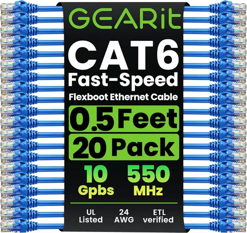 Miniatura 24 de GearIT Paquete de 20 cables de conexión Cat6 de 1 pie, cable Ethernet Cat 6 sin enganches, flexible y suave, serie Preimum, color azul