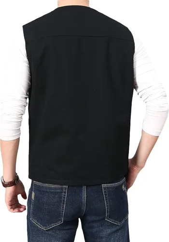 Miniatura 2 de PRIJOUHE Chaleco casual de algodón para hombre, ligero y transpirable, con múltiples bolsillos, para pesca, safari, viajes, al aire libre