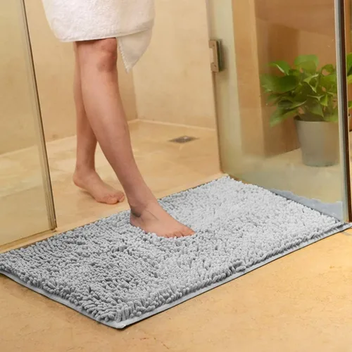 Miniatura 19 de Alfombra de baño de felpilla de felpa color beige, antideslizante, gruesa, lavable, de secado rápido, tapete de ducha lanudo y suave, rectangular