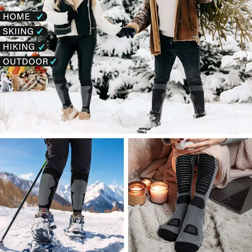 Miniatura 5 de Calcetines de esquí de lana merino para hombre y mujer, 2 pares para esquí, snowboard, térmicos hasta la rodilla, calcetines de rendimiento