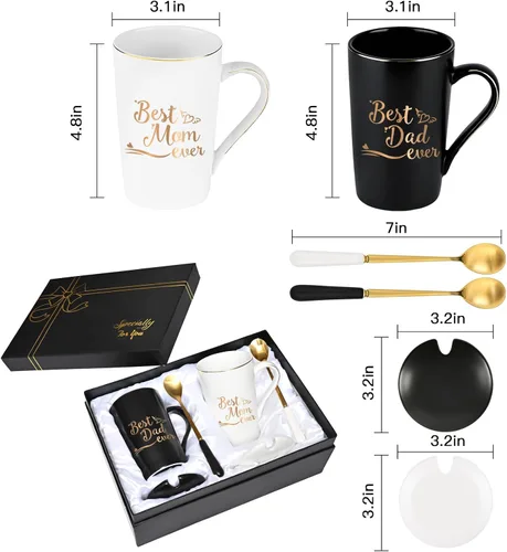 Miniatura 7 de YHRJWN Regalos para mamá y papá, taza para el mejor papá y mamá, regalos de cumpleaños de Navidad para padres de hija, hijo, juego de regalo
