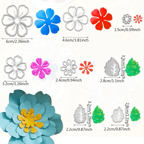 Miniatura 2 de 2 juegos de troqueles de corte de metal con estampado de flores, hojas de flores, 14 estilos, plantillas 3D troqueladas para manualidades, álbumes