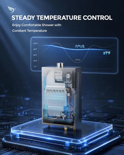 Miniatura 3 de APUS Calentador de agua sin tanque de gas natural, hasta 3.6 GPM, calentador de agua sin tanque para interiores, 80,000 BTU bajo demanda