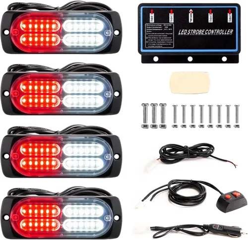Miniatura 11 de 8 piezas Luces LED Intermitentes Estroboscópicas de Emergencia de Montaje en Superficie con Controlador para Camiones, Vehículos, Automóviles (4Y4W)