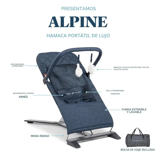 Miniatura 3 de Mecedora portátil Baby Delight Alpine Deluxe para bebés, 0 – 6 meses, tela acolchada en color índigo Índigo acolchado