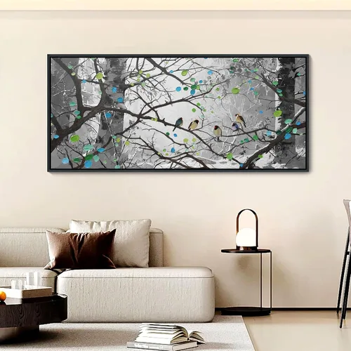 Miniatura 30 de YCPRIMER Gran Arte de Pared de Paisaje para Sala de Estar, Lienzo de Decoración de Pared con Flores, Arte de Decoración en Azul y Morado, Cuadro