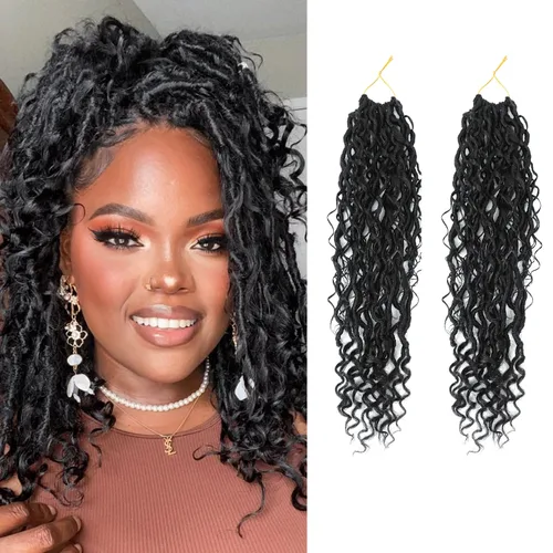 Miniatura 35 de 8 Paquetes de Rastas Falsas Bohemias de Ganchillo de 14 Pulgadas, Rastas Suaves de Ganchillo con Extremos Rizados, Pre-enrolladas, Cabello de 1B/27#