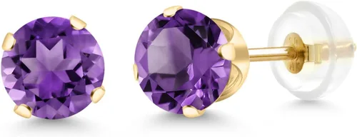 Miniatura 235 de Gem Stone King Aretes solitarios con piedra natal de oro de 14 quilates Redondos de 0.236 in Aretes de oro para mujeres y hombres