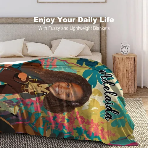 Miniatura 2 de Manta personalizada de felpa para niña afroamericana con foto y nombre, manta negra afro personalizada para niñas, manta para bebés, regalo