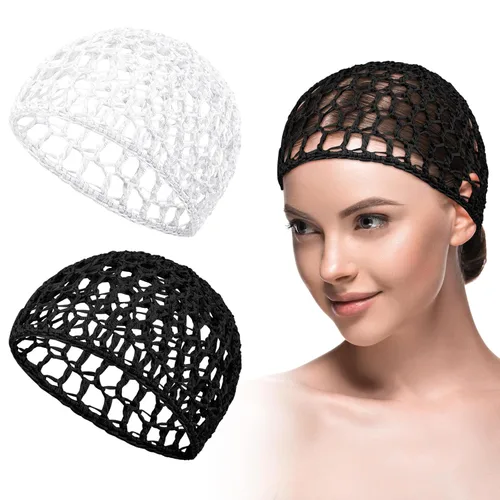 Miniatura 9 de Geyoga 2 piezas de red de ganchillo para el cabello, gorro de punto de rayón, cubierta de moño, gorro de ducha tejido para dormir para mujeres