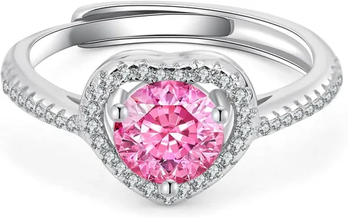 Beajori Anillo de moissanita rosa, anillo de compromiso de corte redondo con claridad VVS1 de color D, anillo de plata de ley S925, anillo de boda