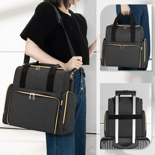 Miniatura 5 de LUXJA Bolsa de maquillaje de viaje grande con 3 estuches extraíbles, bolsa de cosméticos con divisores desmontables (patente pendiente), color negro