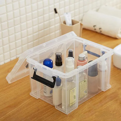 Miniatura 3 de Zerodeko Mini cajas de almacenamiento transparentes con asas, paquete de 5 recipientes pequeños transparentes para la oficina en casa, organización