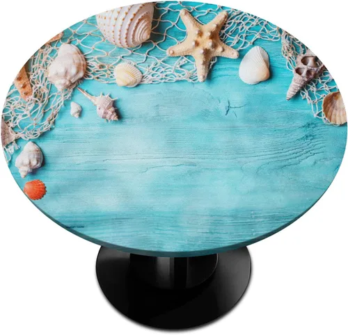 Miniatura 59 de Mantel Redondo con Elástico para Mesa de Playa, Diseño de Estrella de Mar, Cubierta de Mesa Circular, Impermeable, Lavable, de Poliéster, Pequeñas