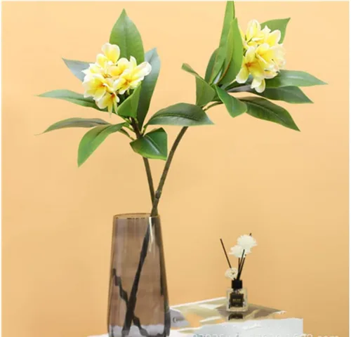Miniatura 3 de OUKEYI Flores artificiales Frangipani de 35.5 pulgadas, realistas al tacto, flores artificiales de plumeria para el hogar, fiesta, boda, ramo