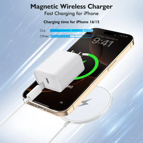 Miniatura 2 de Cargador magnético para iPhone 17 [certificado Apple MFi], almohadilla de carga inalámbrica USB C de 1.8 metros para iPhone 17 y bloque de carga