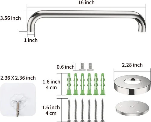 Miniatura 2 de Barra de agarre para ducha de acero inoxidable de 16 pulgadas, mango de ducha cromado ZUEXT, barra de equilibrio para baño, barra de soporte de Cromo