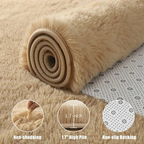 Miniatura 6 de Macgace - Alfombras pequeñas para dormitorio, 2 x 3, beige, antideslizante, alfombra de área, súper suave, de felpa esponjosa, alfombra moderna