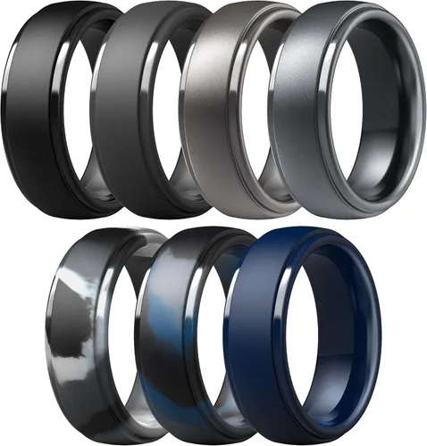 Miniatura 53 de ThunderFit Anillos de boda de silicona para hombre, 0.394 in de ancho y 0.098 in de grosor, paquete múltiple de variedad 1-7
